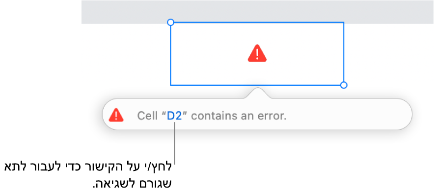 קישור לשגיאה בתא.