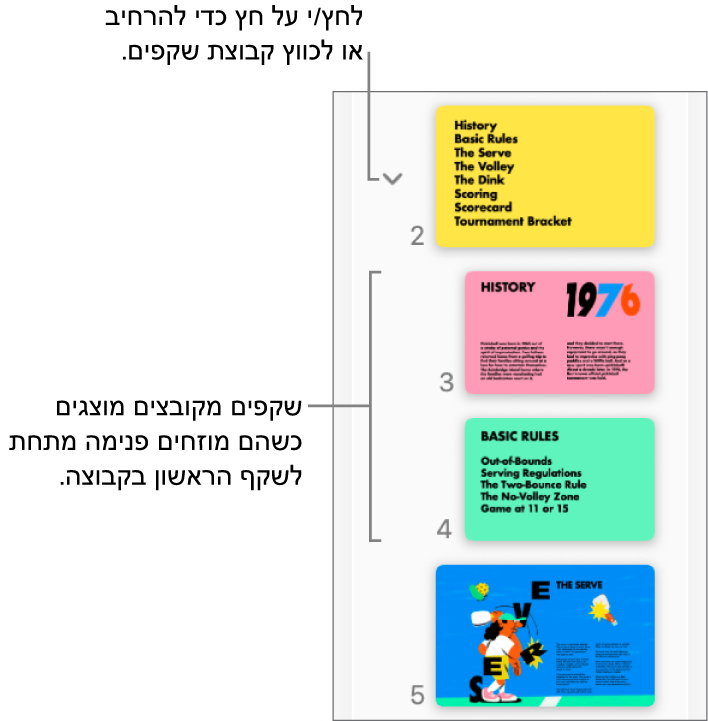 נווט השקפים מציג שקפים מוזחים.