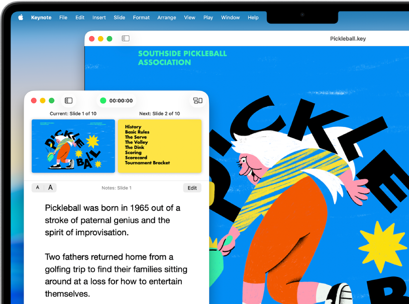 רואים מצגת שפועלת במצב ״הפעלה בחלונות״. צג המציג מופיע בחלון אחד, בעוד שהשקף הנוכחי מופיע בחלון אחר.