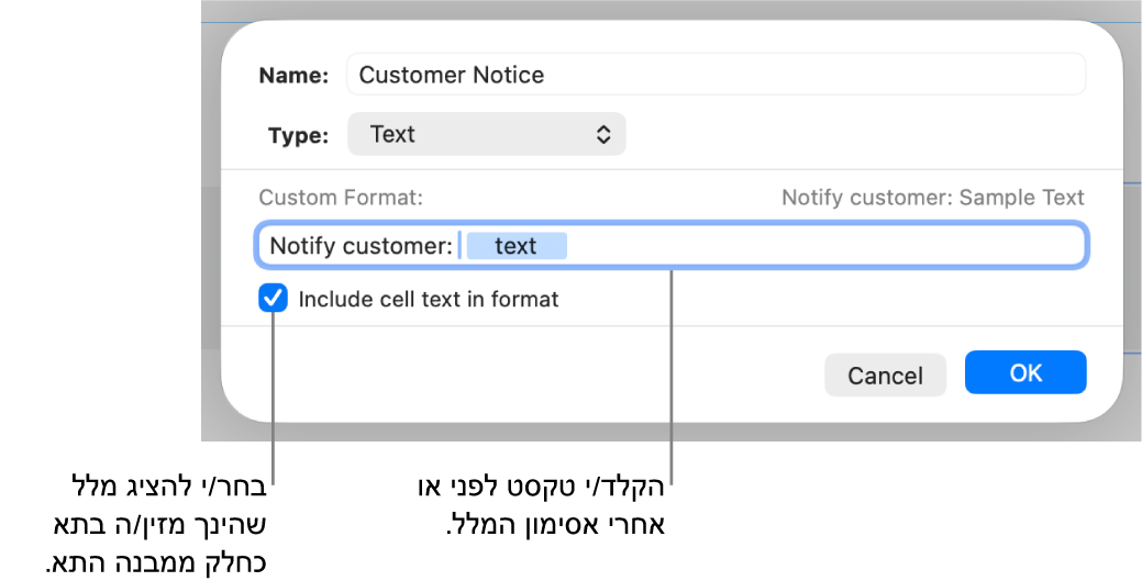 מבנה תא מלל מותאם אישית.