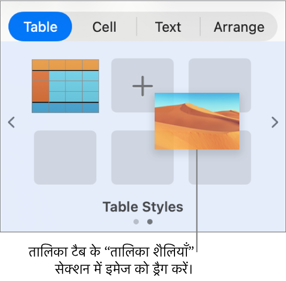 नई शैली बनाने के लिए टेबल शैलियों में इमेज ड्रैग करना।