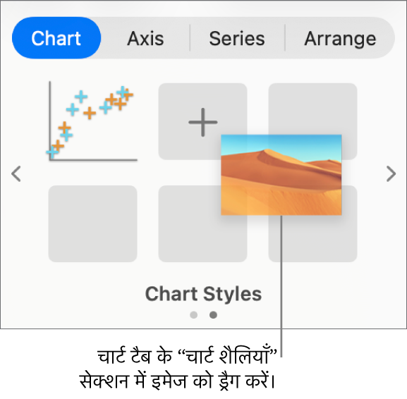 नई शैली बनाने के लिए इमेज को चार्ट शैलियों में ड्रैग करना।