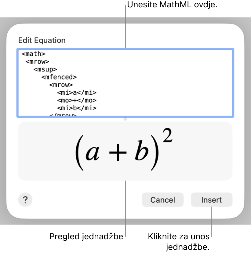 Jednadžba za nagib linije u polju Uredi jednadžbu, i pregled jednadžbe u nastavku.