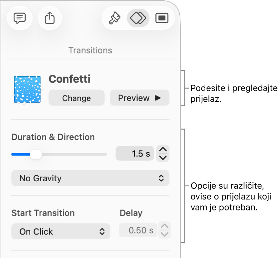 Kontrole prijelaza u odjeljku Prijelazi rubnog stupca.