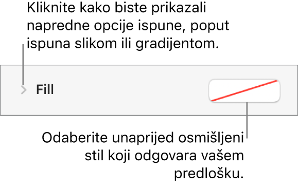 Kontrole za odabir boje ispune.