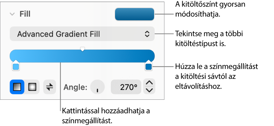 Az objektumok színnel való kitöltésére szolgáló vezérlők.