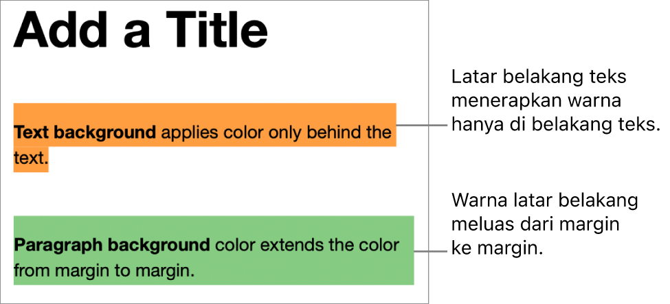 Satu paragraf dengan warna hanya di belakang teks dan paragraf kedua dengan warna di belakangnya yang diperpanjang dari margin ke margin dalam blok.