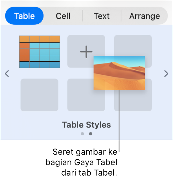 Menyeret gambar ke gaya tabel untuk membuat gaya baru.