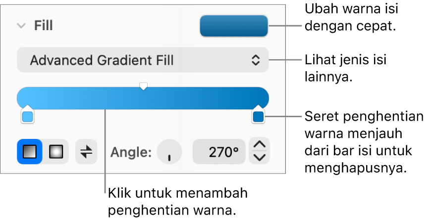 Kontrol untuk mengisi objek dengan warna.