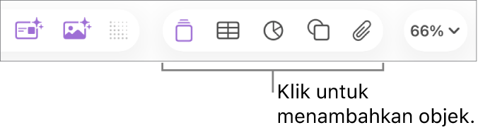 Bar alat Keynote dengan tombol Tabel, Bagan, Teks, Bentuk, dan Media.