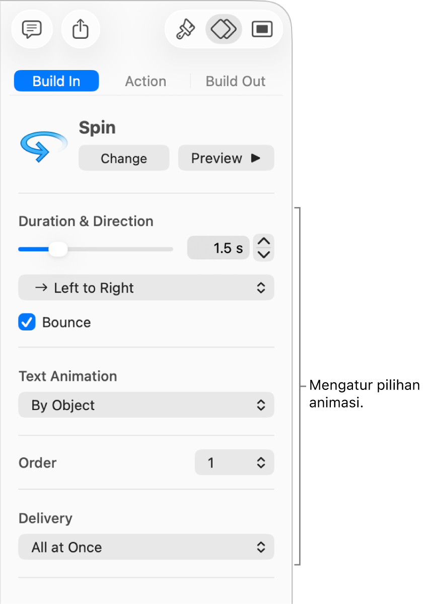 Pilihan Mulai di bagian Buat Animasi pada bar samping.