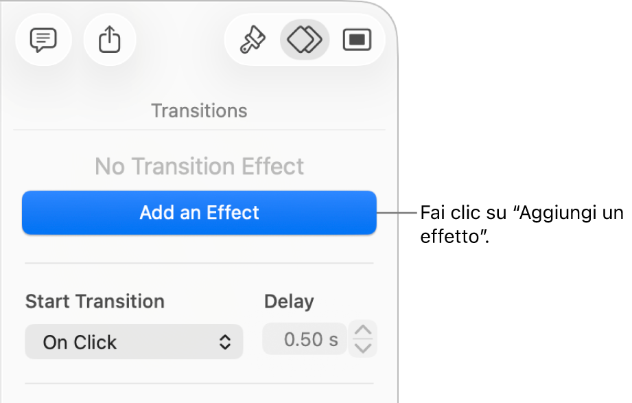 Pulsante “Aggiungi un effetto” nella sezione Animazione della barra laterale.