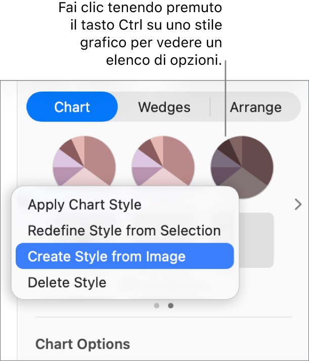 Menu di scelta rapida dello stile del grafico.