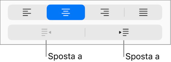 Opzioni di allineamento paragrafo.