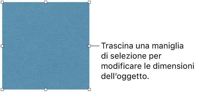 Un oggetto con quadratini bianchi sul bordo per la modifica delle dimensioni.