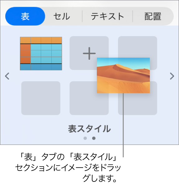 画像を表スタイルにドラッグして新しいスタイルを作成している状態。