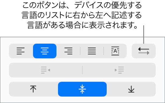 「フォーマット」サイドバーの「配置」セクションに表示されている「段落の方向」ボタン。