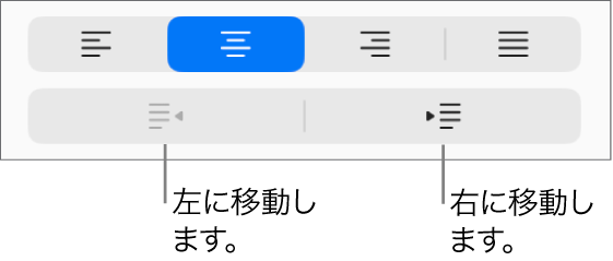 段落の配置のオプション。