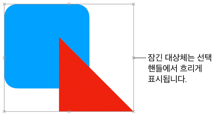 흐리게 표시된 선택 영역 핸들이 있는 잠겨 있는 대상체.