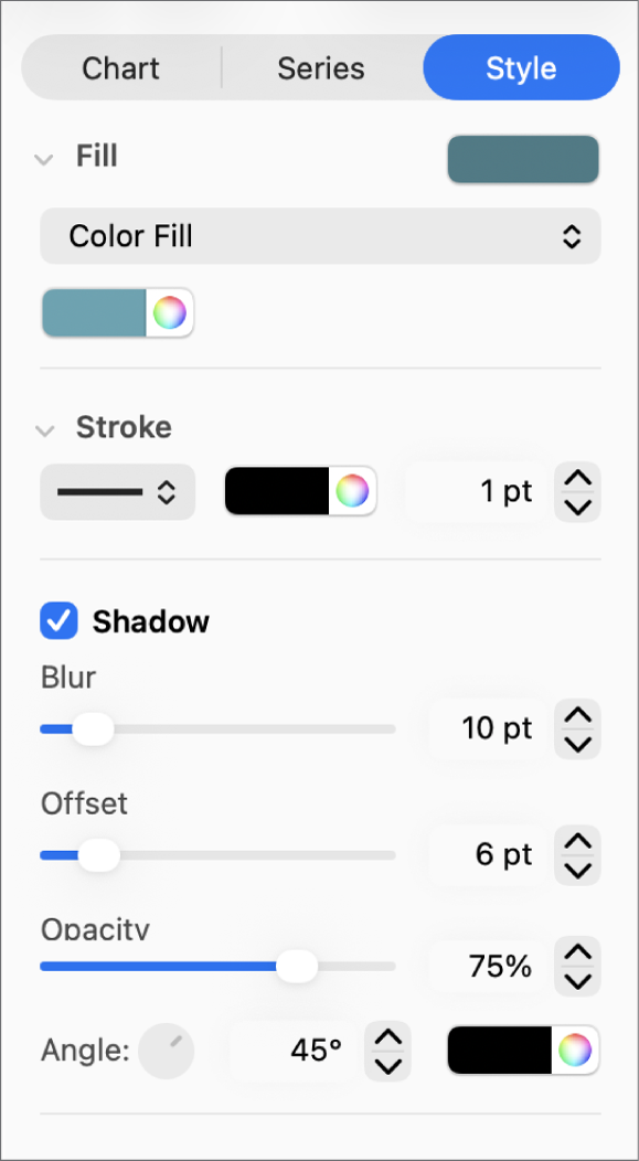 추세선의 모양을 변경하기 위한 사이드바 제어기.