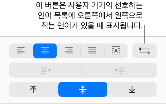 포맷 사이드바의 정렬 섹션에 있는 단락 방향 버튼.