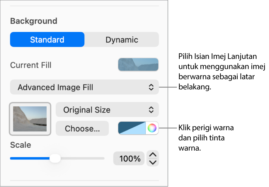 Kawalan Latar Belakang dengan Isian Imej Lanjutan disetkan sebagai latar belakang slaid.