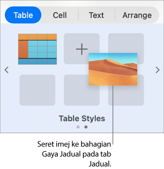 Menyeret imej ke dalam gaya jadual untuk mencipta gaya baharu.