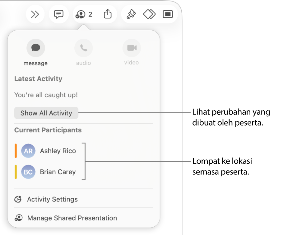 Menu kerjasama dengan dua peserta semasa disenaraikan.