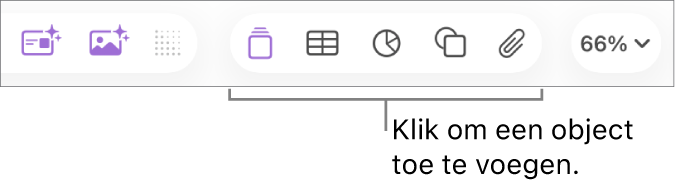 De knoppenbalk in Keynote met de knoppen 'Tabel', 'Diagram', 'Tekst', 'Vorm' en 'Media'.