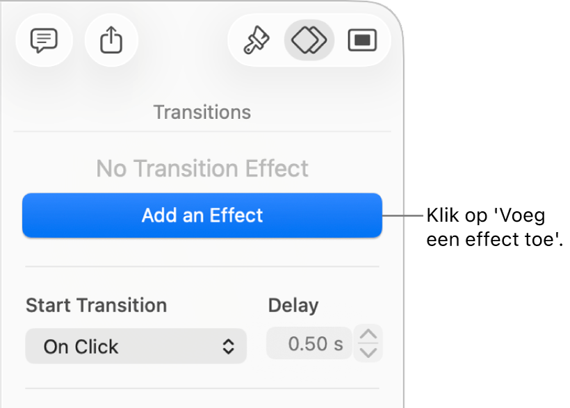 Knop 'Voeg een effect toe' in het gedeelte 'Animatie' van de navigatiekolom.