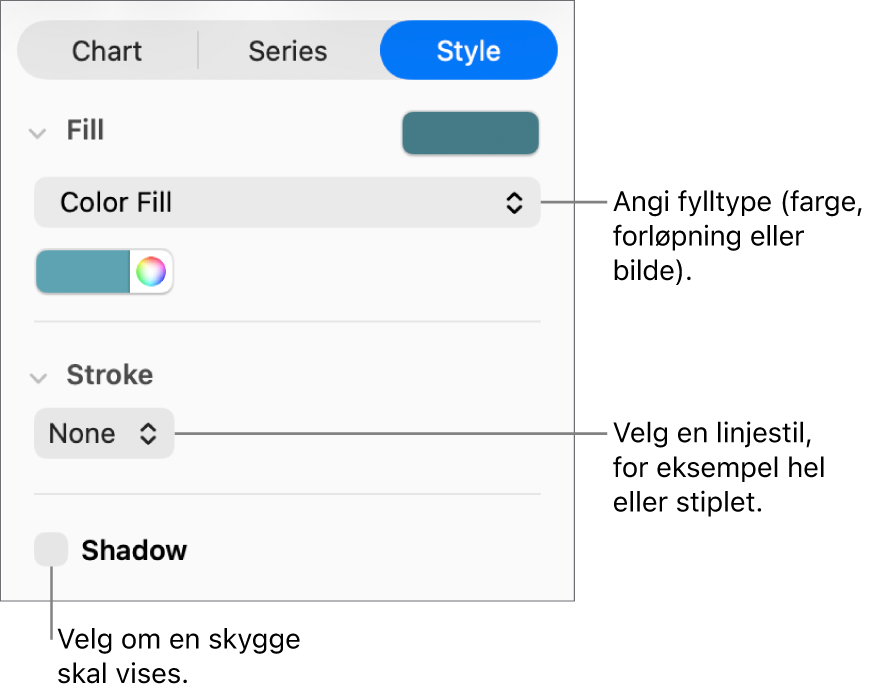 Kontroller for å endre utseendet på dataserier.