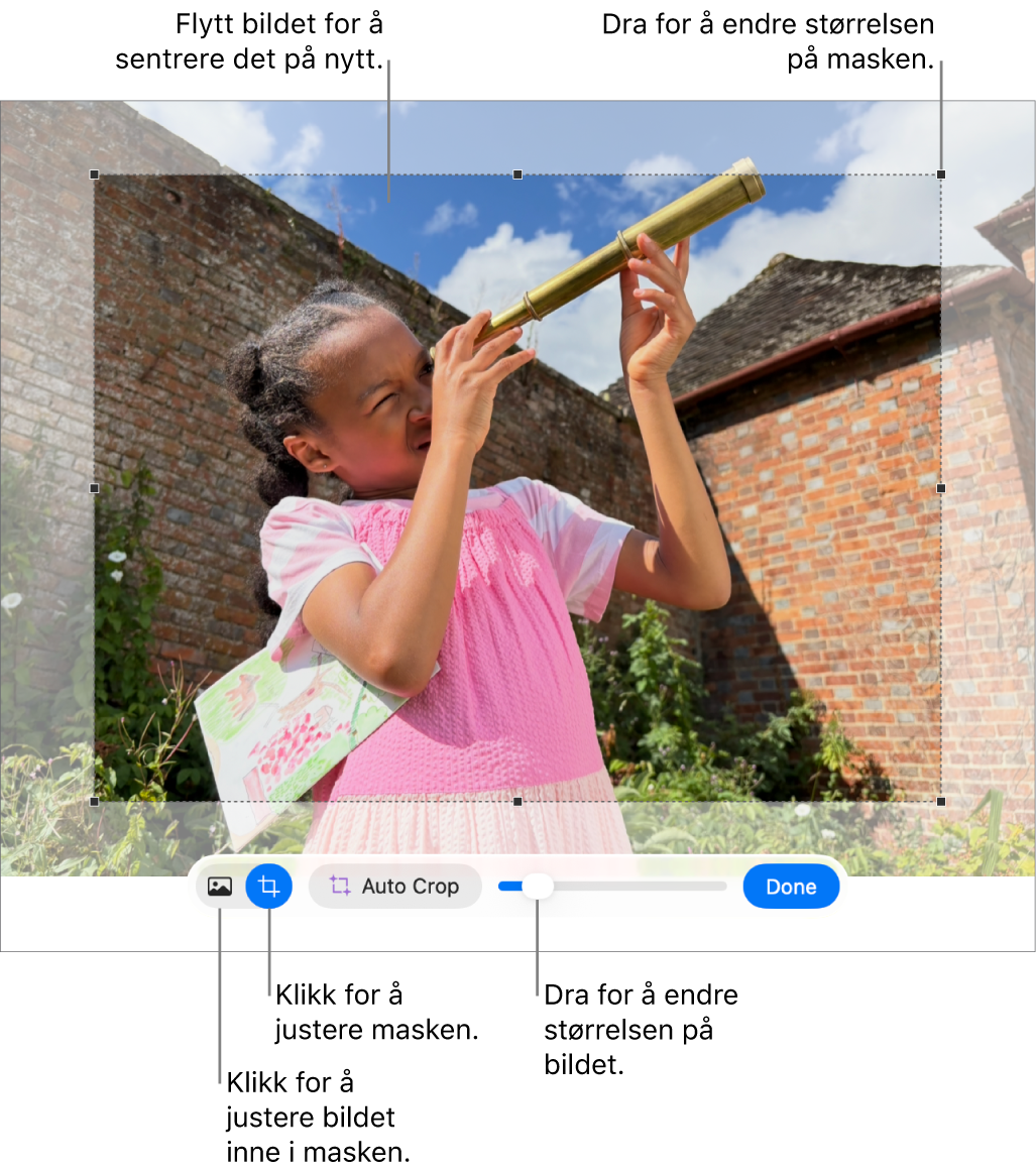 Maskekontrollene over et bilde.