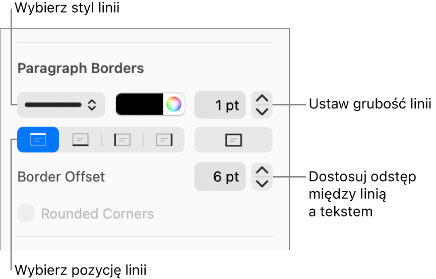 Narzędzia zmieniania stylu, grubości, pozycji i koloru linii.