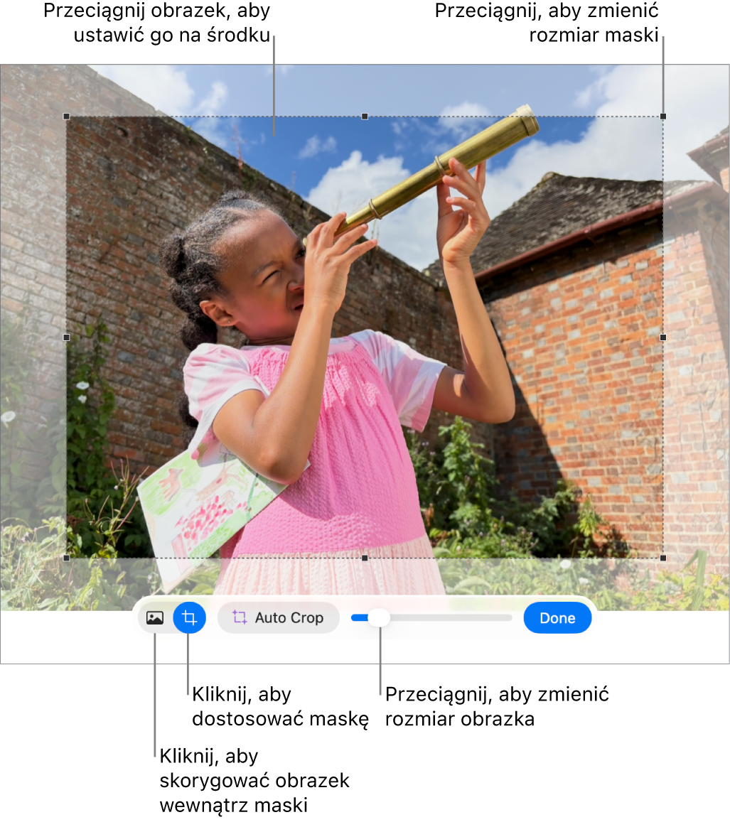 Narzędzia maski nad zdjęciem.