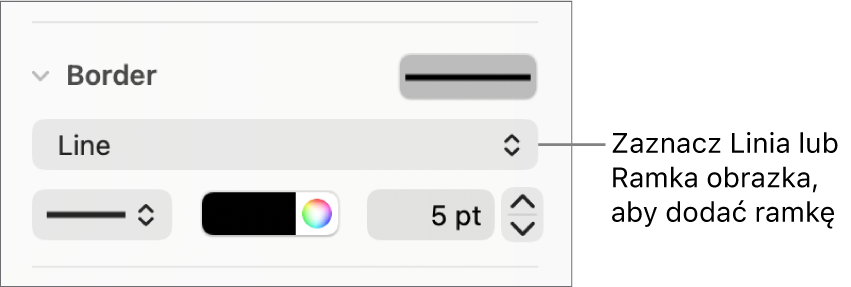 Narzędzia Styl krawędzi pa pasku bocznym Format z zaznaczoną opcją Linia jako typ krawędzi.