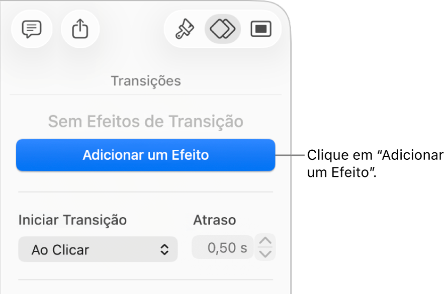 Botão Adicionar um Efeito na seção Animar da barra lateral.