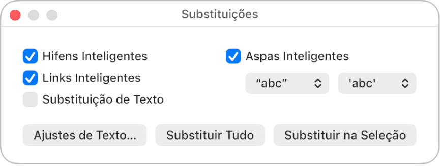 A janela Substituições.