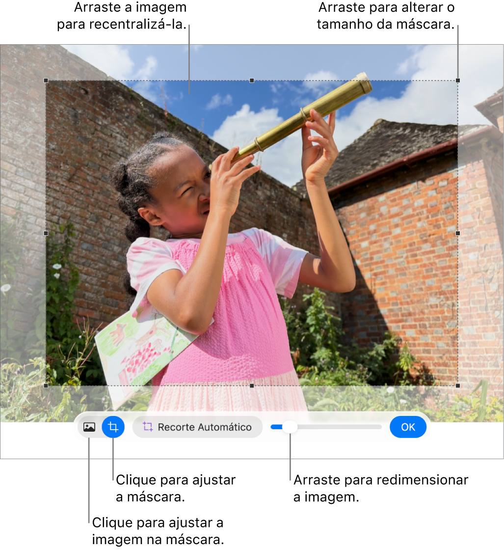 Controles de máscara sobre uma foto: