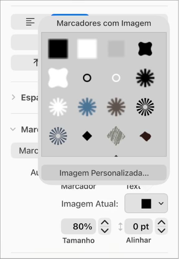 Menu pop-up Marcadores com Imagem.