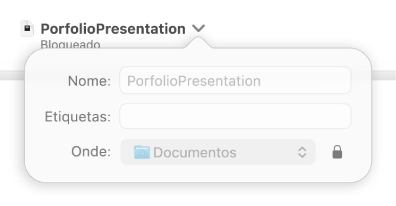 Menu pop-up para bloquear e desbloquear uma apresentação.