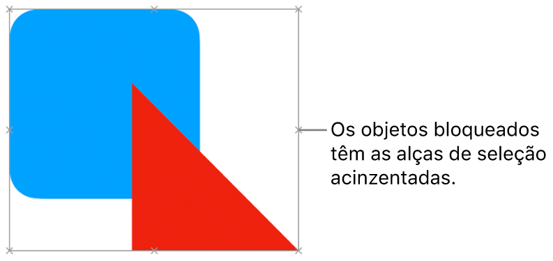 Objetos bloqueados com puxadores de seleção esmaecidos.