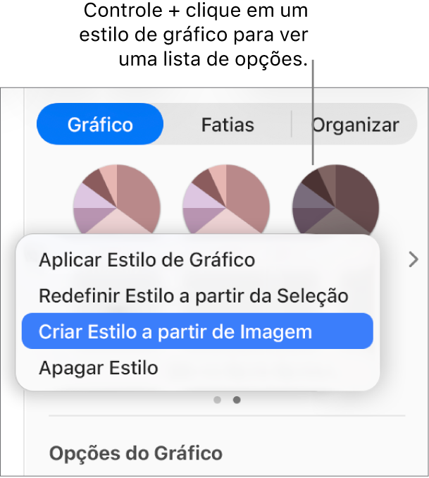 Menu de atalho de estilo do gráfico.