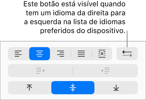 O botão “Direção de parágrafo” na secção “Alinhamento” da barra lateral “Formatação”.