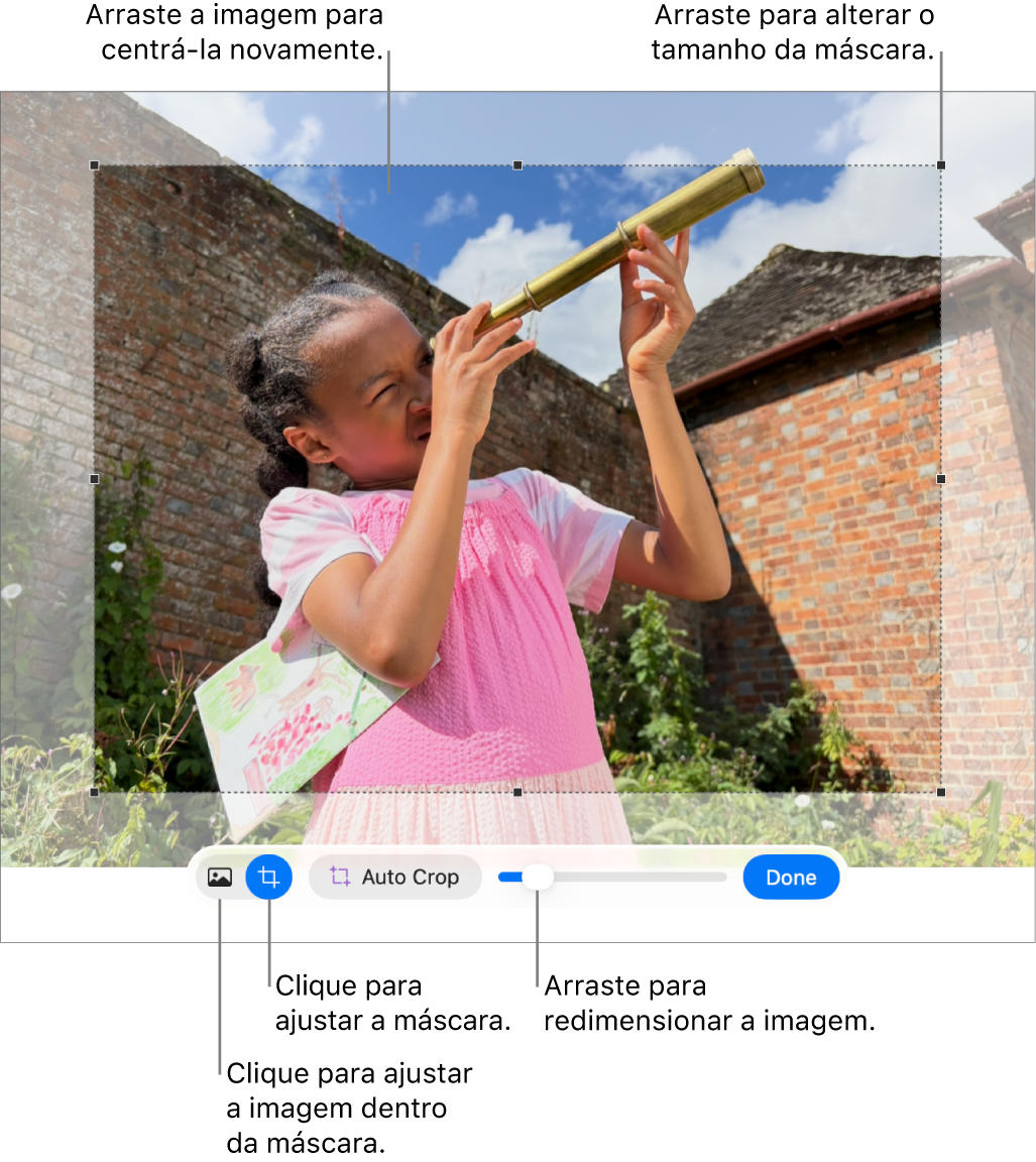 Os controlos de máscara sobre uma fotografia.
