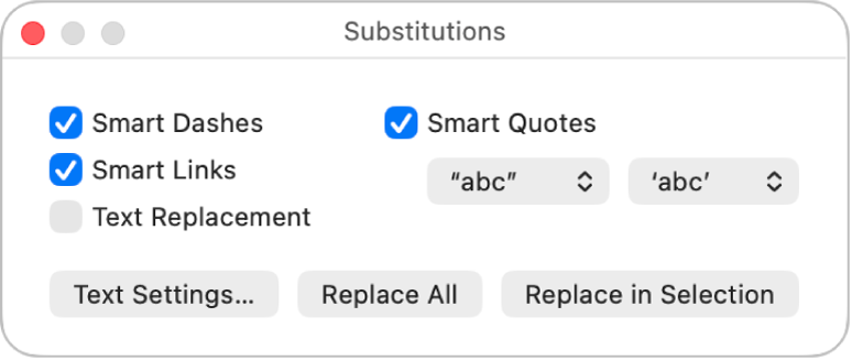 Janela “Substituições”.