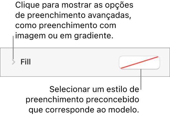 Controlos para selecionar uma cor de preenchimento.