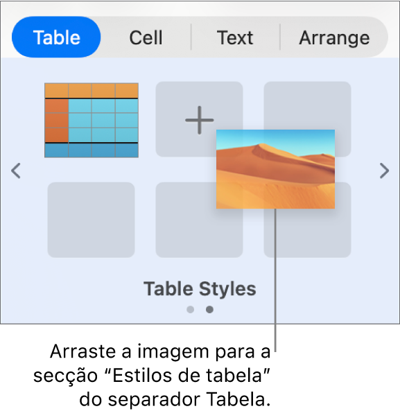 Arrastar uma imagem para os estilos de tabela para criar um novo estilo.