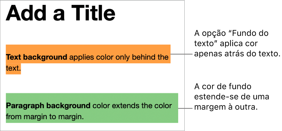 Um parágrafo com a cor atrás apenas do texto e um segundo parágrafo com a cor atrás do mesmo que abrange de margem a margem num bloco.