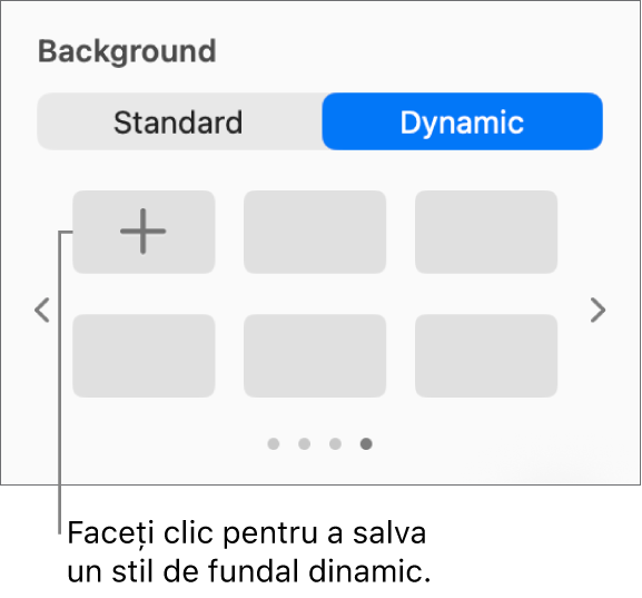 Butonul Dinamic selectat în secțiunea Fundal din bara laterală Format, cu butonul Adaugă un stil afișat.