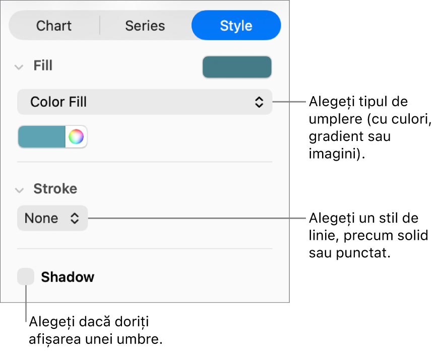 Comenzi pentru modificarea aspectului seriei de date.